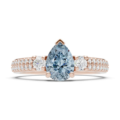 3 Stone Pear Gemstone Double Pave Band