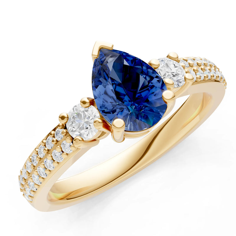 3 Stone Pear Gemstone Double Pave Band