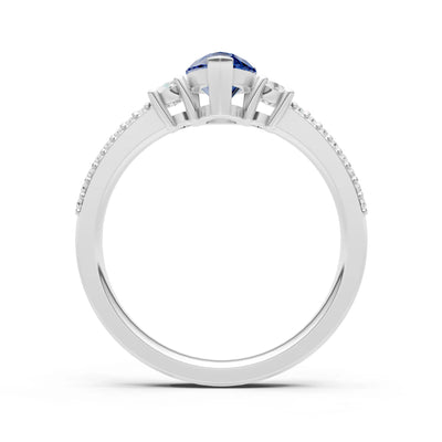 3 Stone Pear Gemstone Double Pave Band
