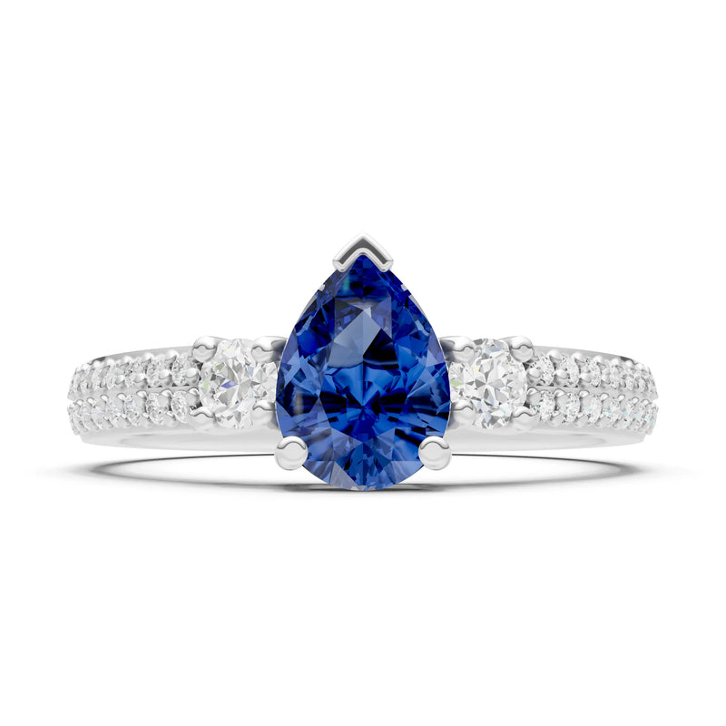 3 Stone Pear Gemstone Double Pave Band