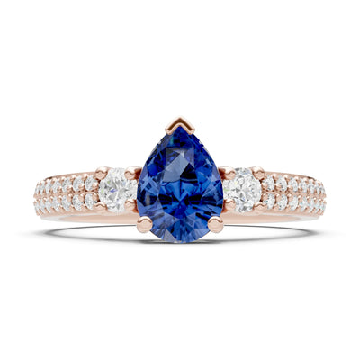 3 Stone Pear Gemstone Double Pave Band