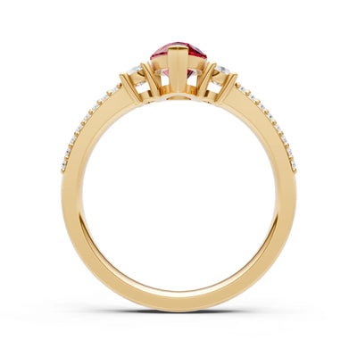 Ruby Three Stone Double Pear Cut Pave Band
