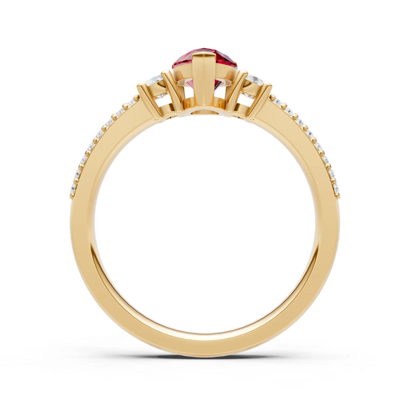Ruby Three Stone Double Pear Cut Pave Band