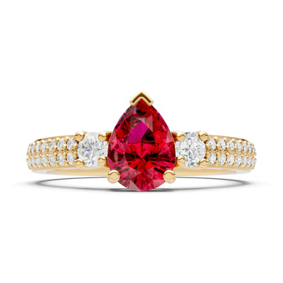 3 Stone Pear Gemstone Double Pave Band