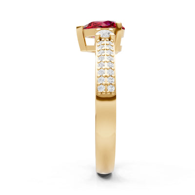 Ruby Three Stone Double Pear Cut Pave Band