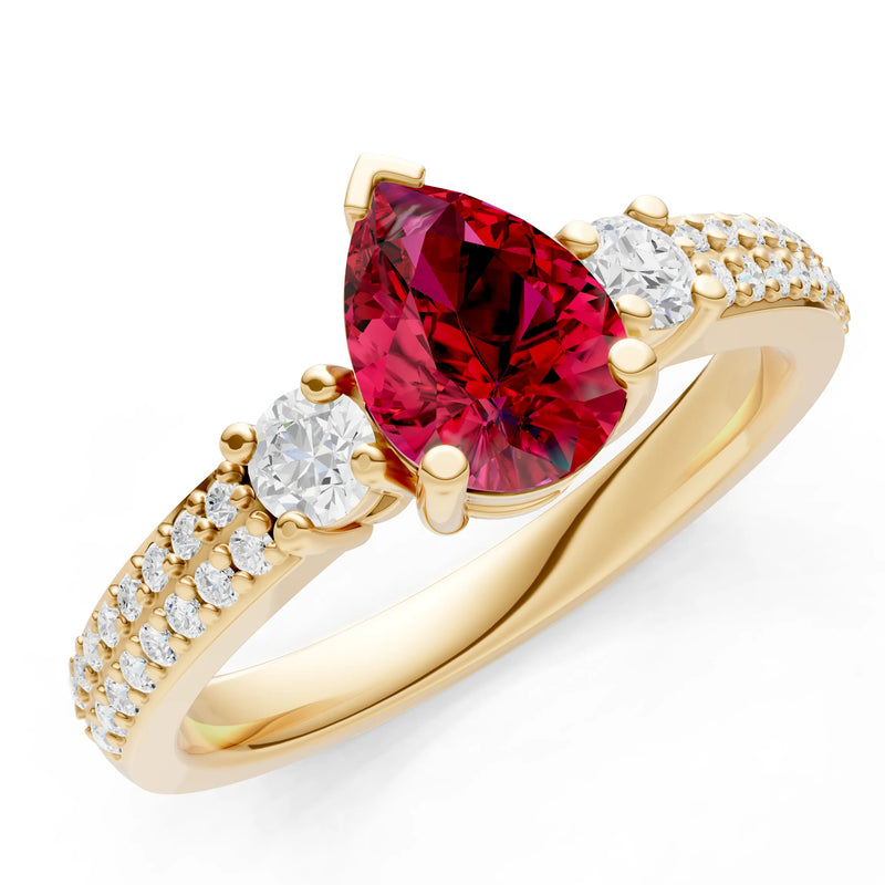 3 Stone Pear Gemstone Double Pave Band