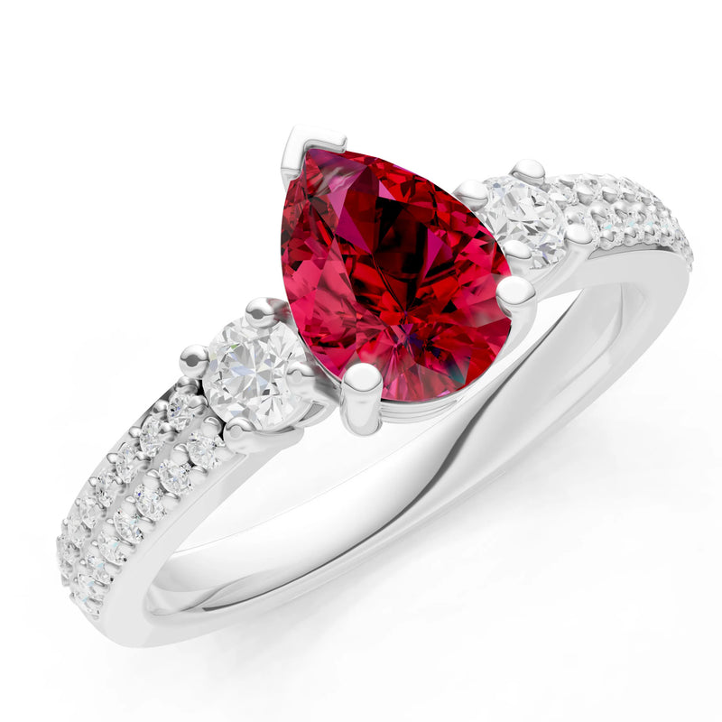 3 Stone Pear Gemstone Double Pave Band