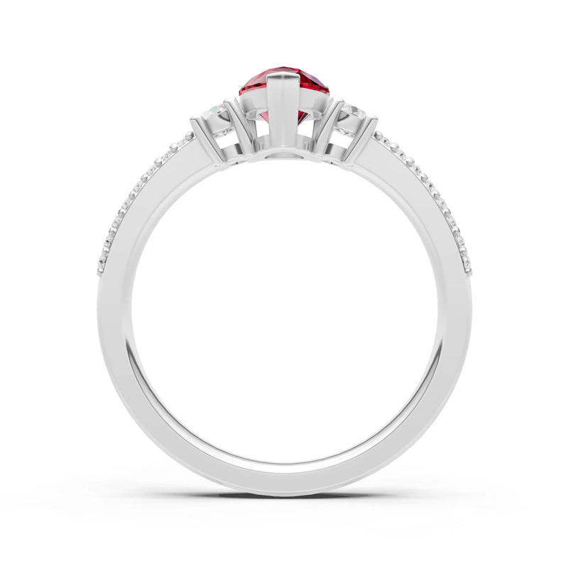 Ruby Three Stone Double Pear Cut Pave Band