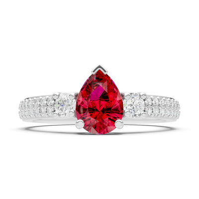 Ruby Three Stone Double Pear Cut Pave Band