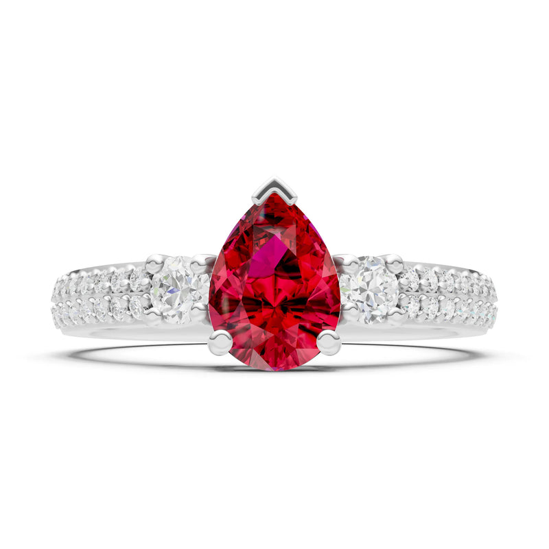 Ruby Three Stone Double Pear Cut Pave Band