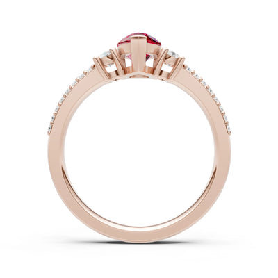 3 Stone Pear Gemstone Double Pave Band