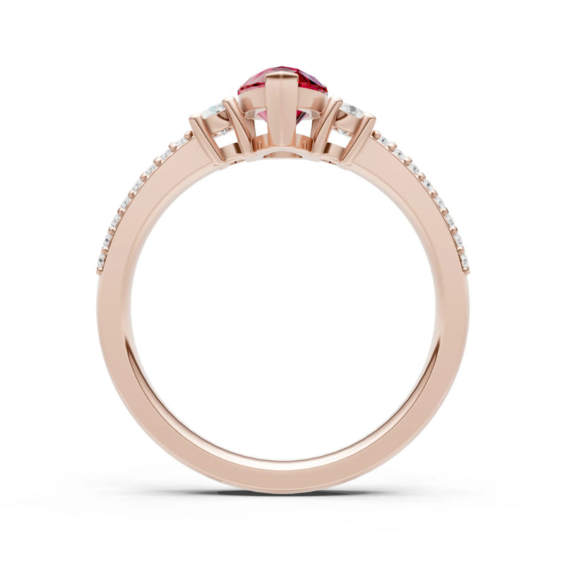 Ruby Three Stone Double Pear Cut Pave Band
