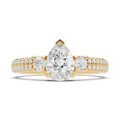 3 Stone Pear Gemstone Double Pave Band