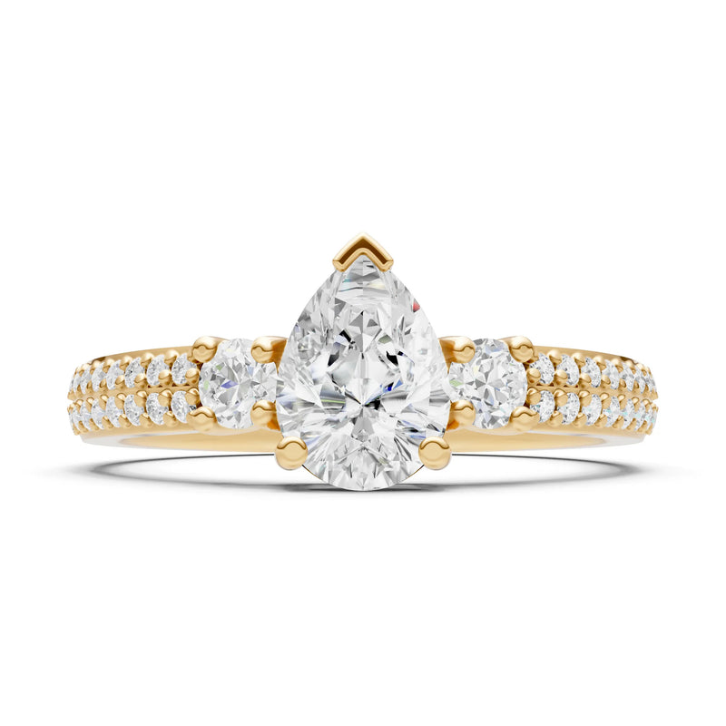 Diamond Three Stone Double Pear Cut Pave Band