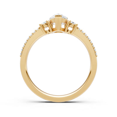 Diamond Three Stone Double Pear Cut Pave Band