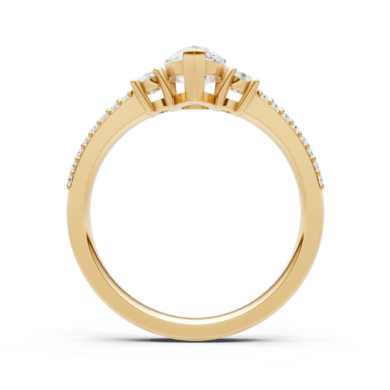 Diamond Three Stone Double Pear Cut Pave Band
