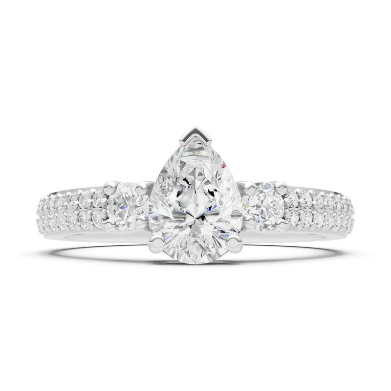 3 Stone Pear Gemstone Double Pave Band