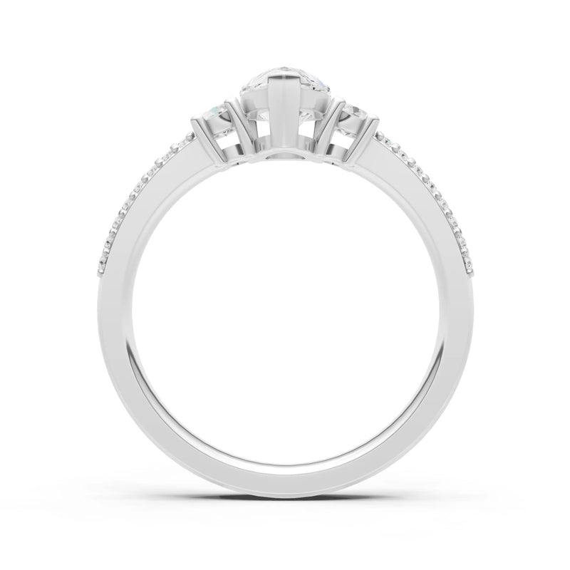 3 Stone Pear Gemstone Double Pave Band