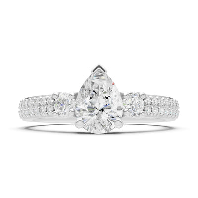 Diamond Three Stone Double Pear Cut Pave Band