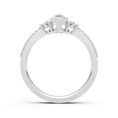 Diamond Three Stone Double Pear Cut Pave Band