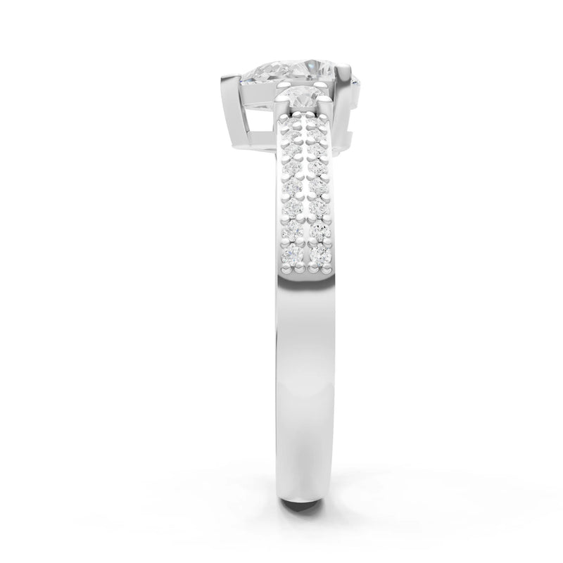Diamond Three Stone Double Pear Cut Pave Band
