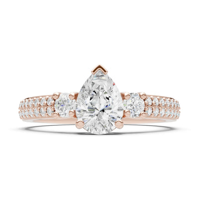 Diamond Three Stone Double Pear Cut Pave Band
