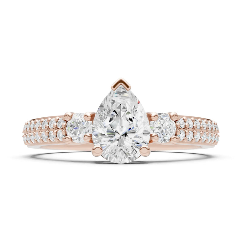 3 Stone Pear Gemstone Double Pave Band