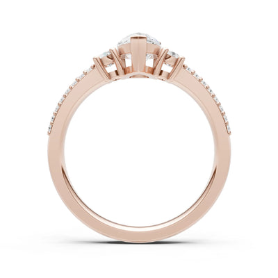 Diamond Three Stone Double Pear Cut Pave Band