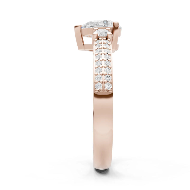 Diamond Three Stone Double Pear Cut Pave Band