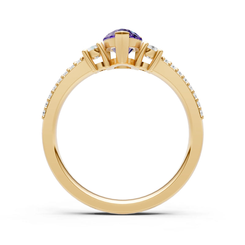 3 Stone Pear Gemstone Double Pave Band