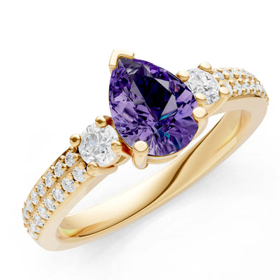 3 Stone Pear Gemstone Double Pave Band
