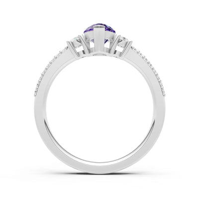3 Stone Pear Gemstone Double Pave Band