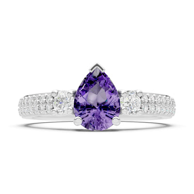 3 Stone Pear Gemstone Double Pave Band
