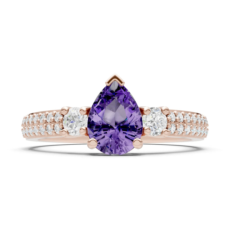 3 Stone Pear Gemstone Double Pave Band