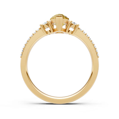 3 Stone Pear Gemstone Double Pave Band