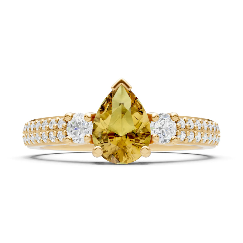 3 Stone Pear Gemstone Double Pave Band