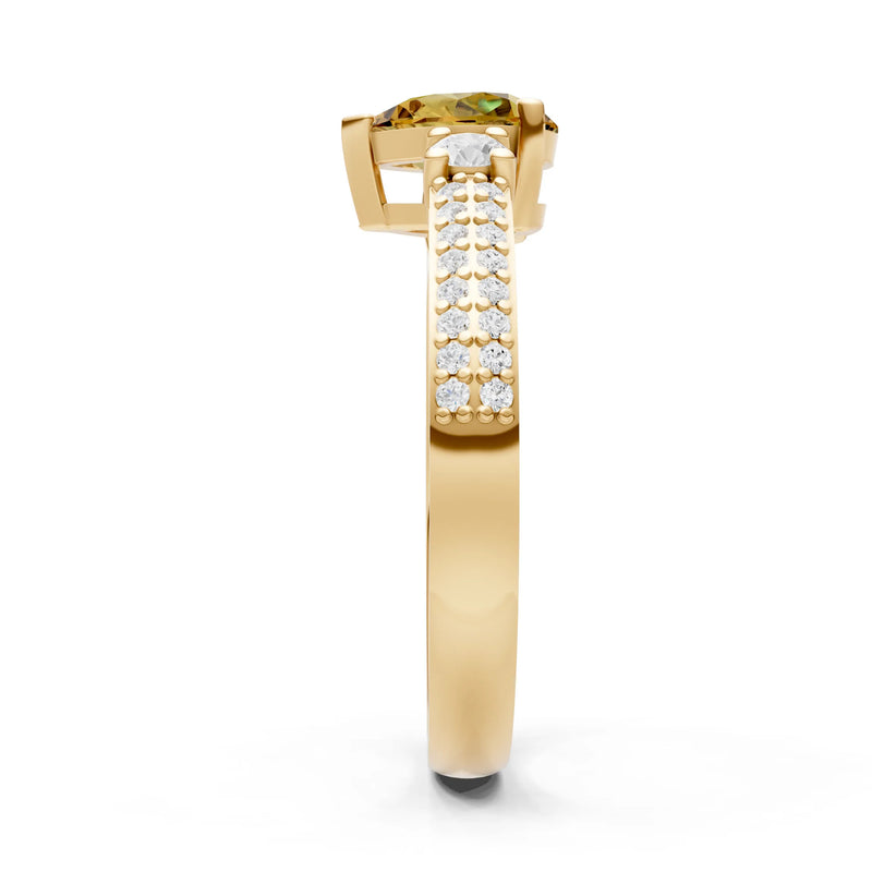 Citrine Three Stone Double Pear Cut Pave Band