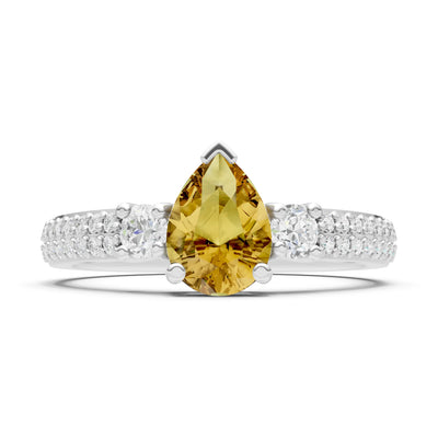 3 Stone Pear Gemstone Double Pave Band