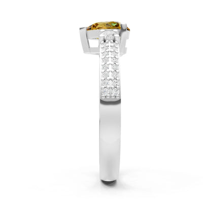 Citrine Three Stone Double Pear Cut Pave Band