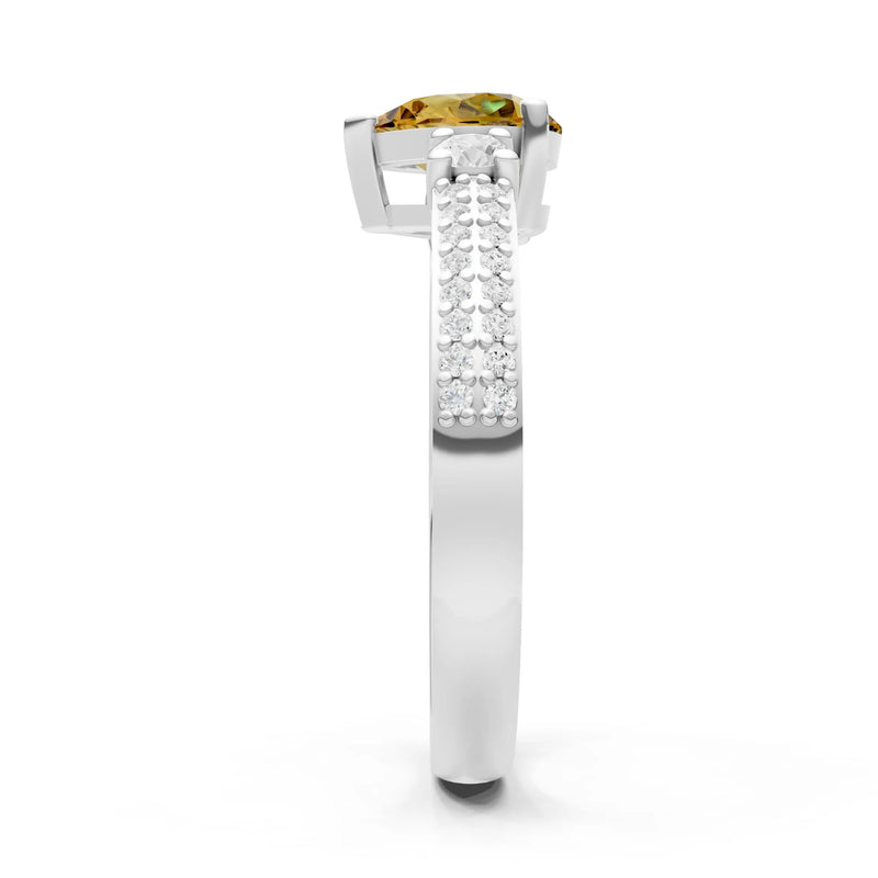 Citrine Three Stone Double Pear Cut Pave Band