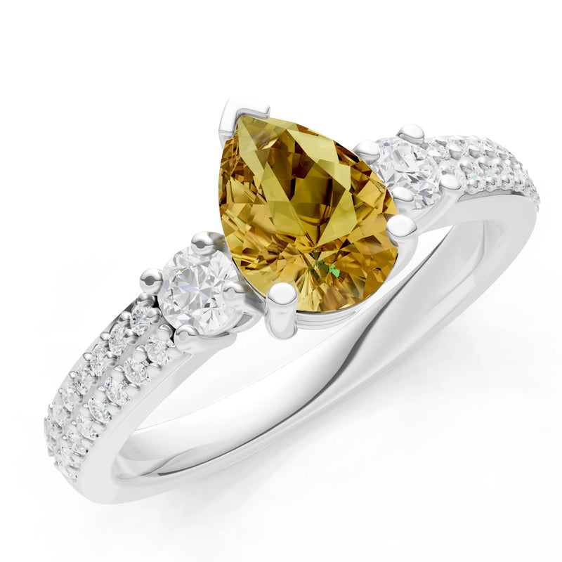 Citrine Three Stone Double Pear Cut Pave Band