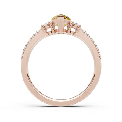 3 Stone Pear Gemstone Double Pave Band