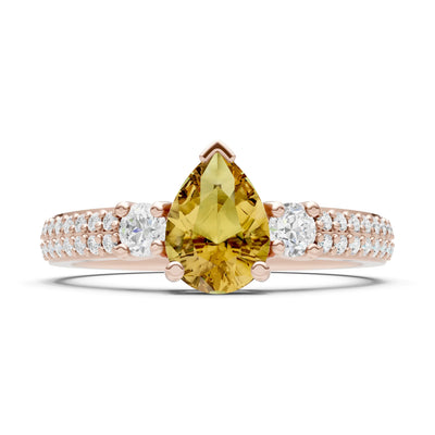 3 Stone Pear Gemstone Double Pave Band