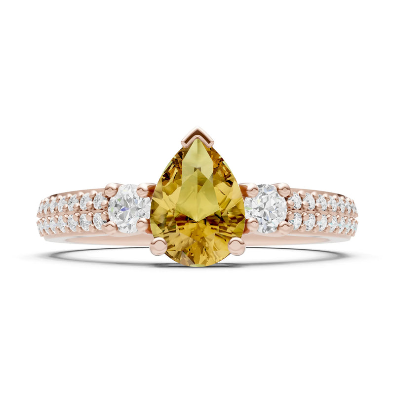 3 Stone Pear Gemstone Double Pave Band