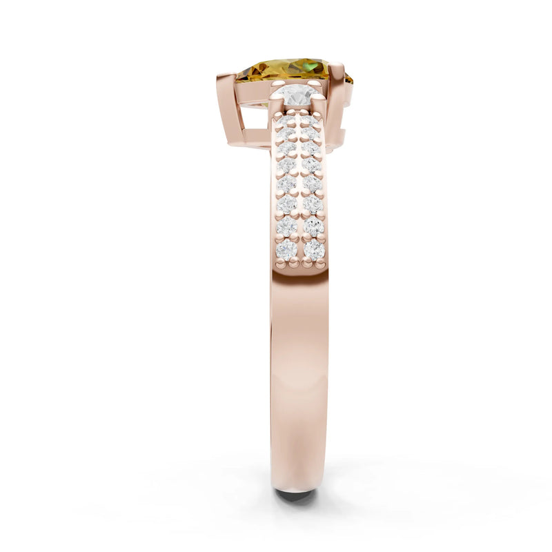 Citrine Three Stone Double Pear Cut Pave Band