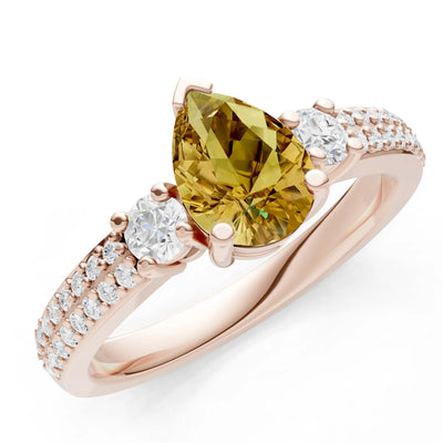Citrine Three Stone Double Pear Cut Pave Band