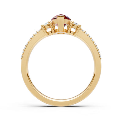 Garnet Three Stone Double Pear Cut Pave Band