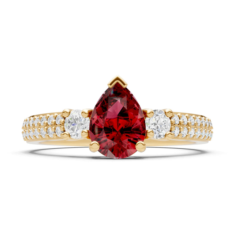 3 Stone Pear Gemstone Double Pave Band