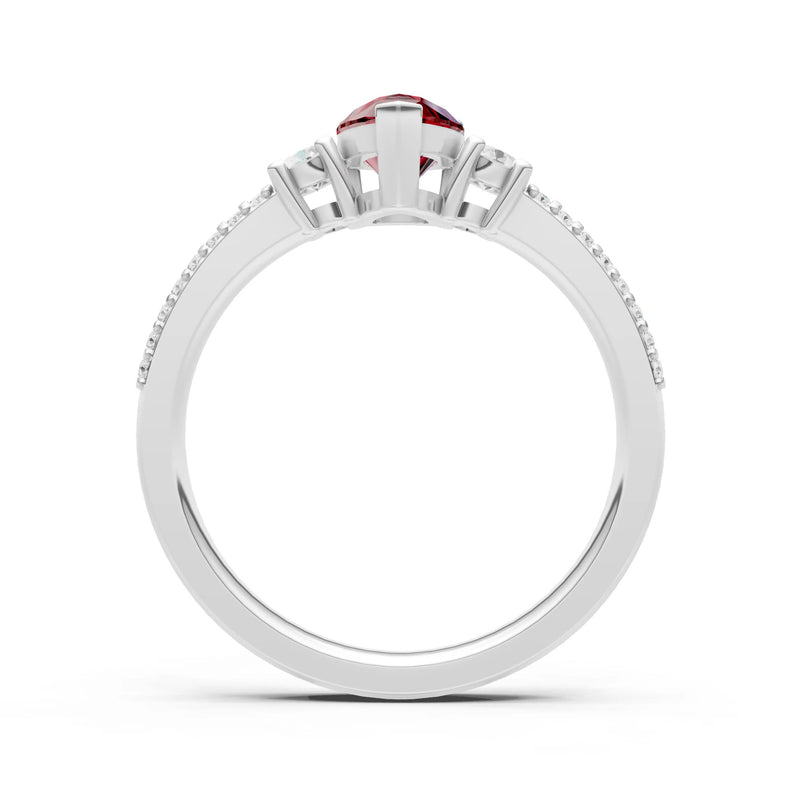 3 Stone Pear Gemstone Double Pave Band