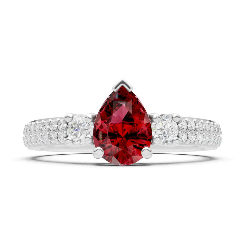 3 Stone Pear Gemstone Double Pave Band